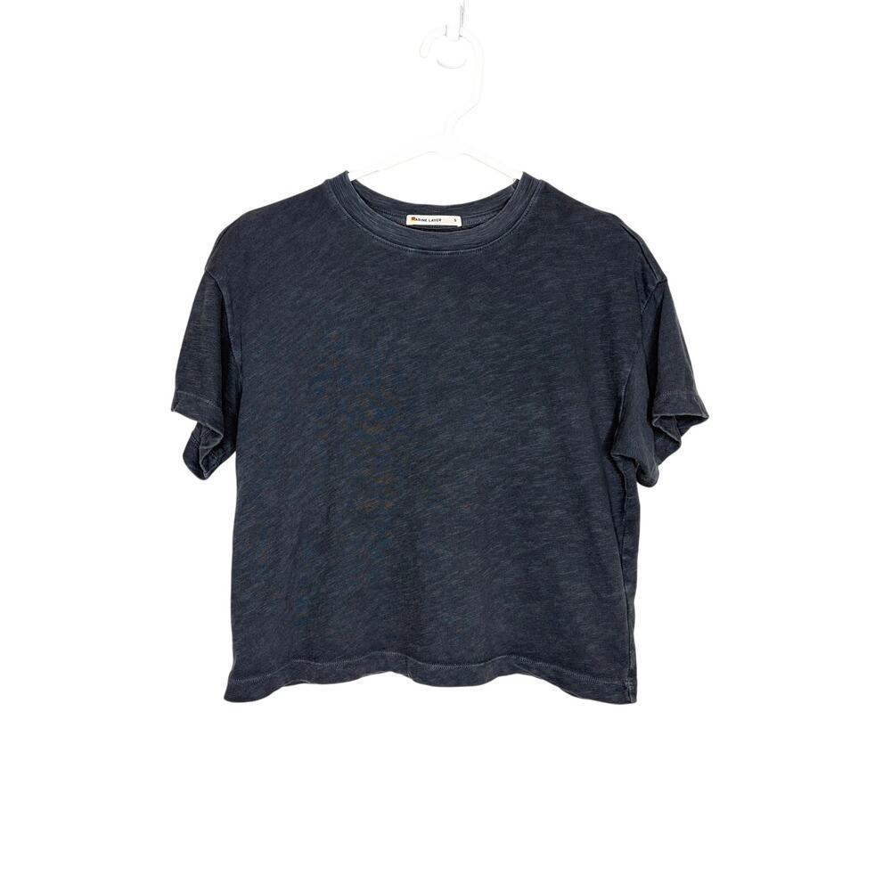 Marine Layer Cropped Boxy Cut Slub Tee Women's Sz S Charcoal Gray 100% Cotton
